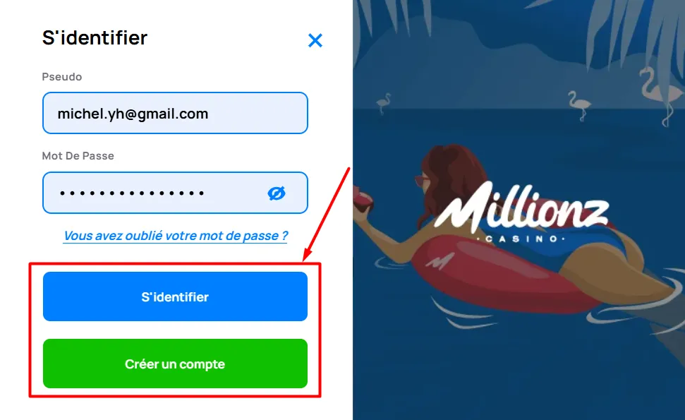 Connexion à Millionz Casino